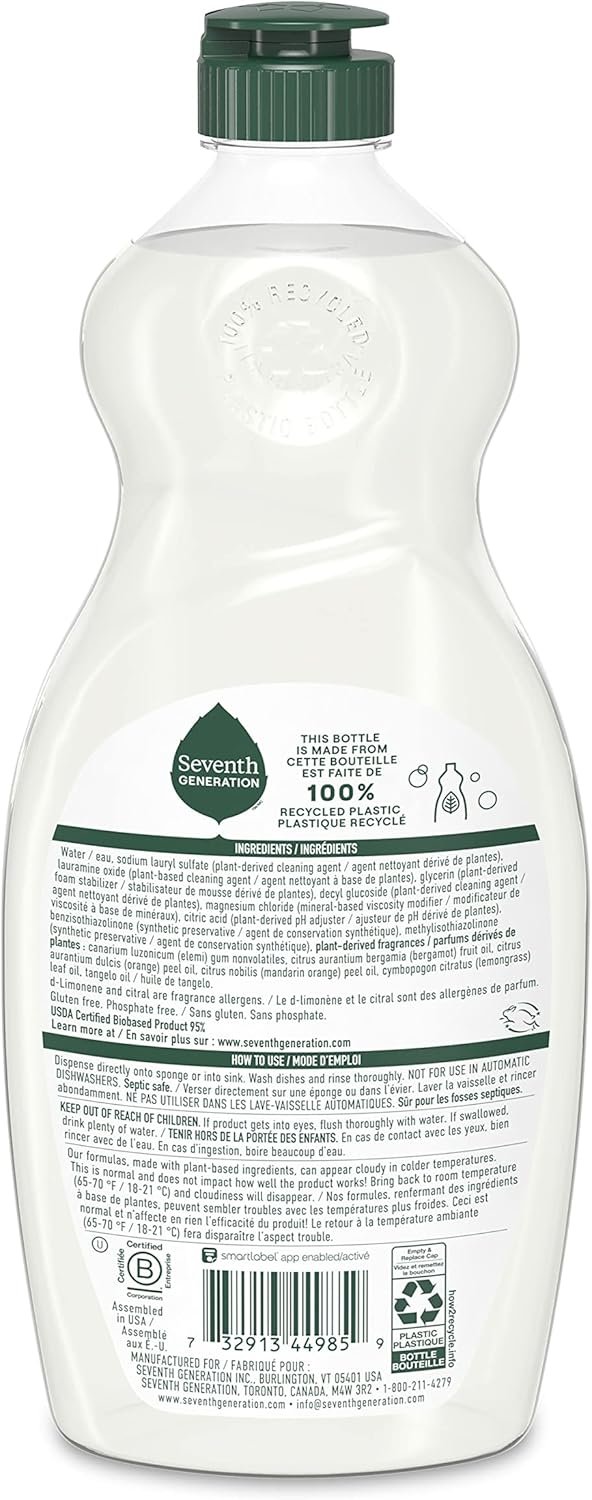 Seventh Generation Dish Liquid Soap Clementine Zest Lemongrass Pack of 6 Dishwashing Soap Liquid Soap 19 oz - Image 3