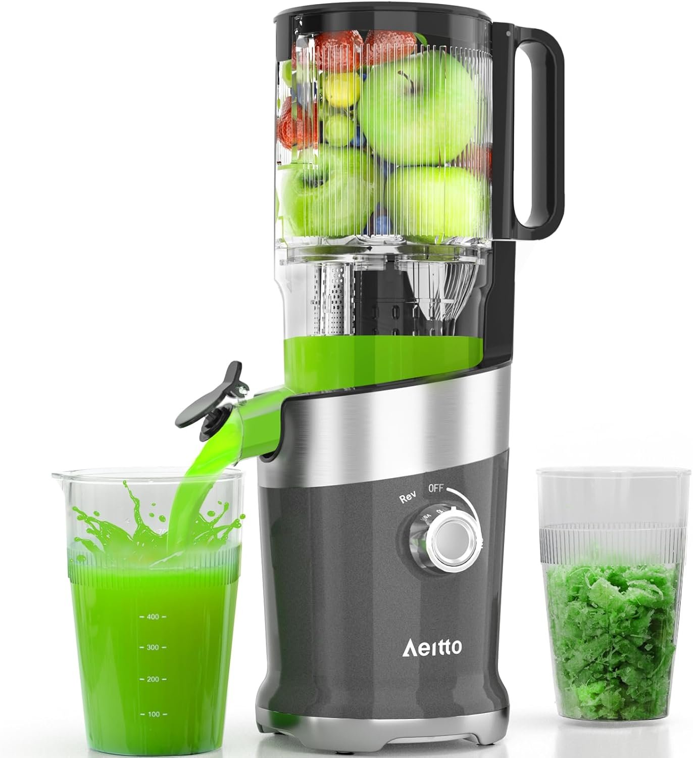 Juicer Machines, Aeitto Cold Press Juicer,4.9" Wide Mouth Fits for Whole Fruits and Vegetables, Slow Masticating Juicer Easy to Clean, High Juice Yield,Grey - Image 2