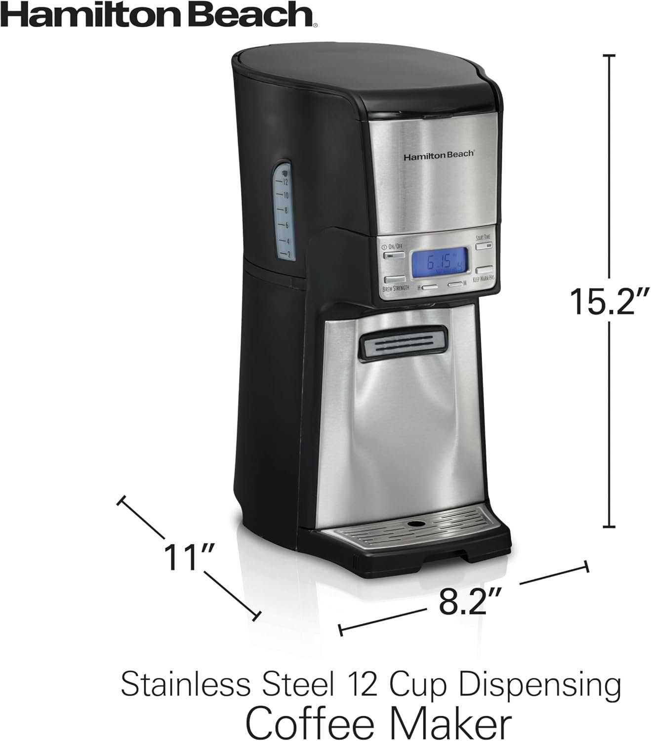 Hamilton Beach One Press Programmable Dispensing Drip Coffee Maker with 12 Cup Internal Brew Pot, Removable Water Reservoir, Black & Stainless Steel (48465) - Image 9