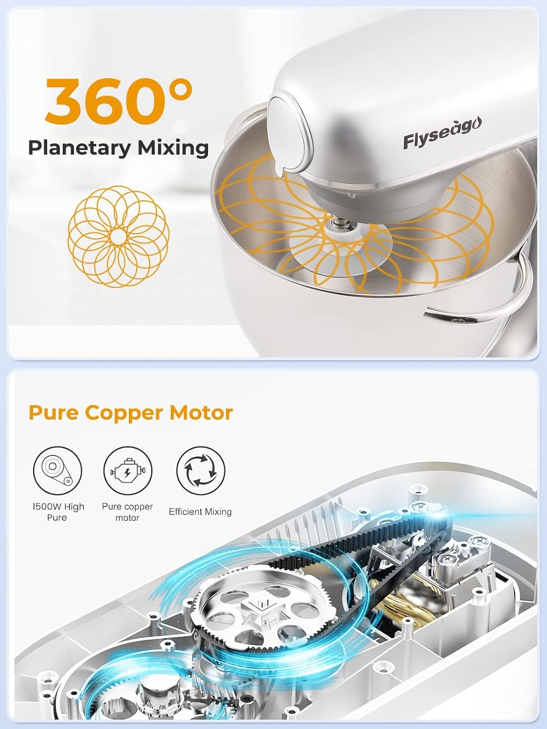 Stand Mixer 8-IN-1 8.5 Qt 2000W Multifunctional Fermentation Electric Kitchen Mixer 6 Speed Tilt-Head with Stainless Steel Bowl, 1.5L Glass Jar Meat Grinder Dough Hook Whisk Pasta Attachment - Image 7