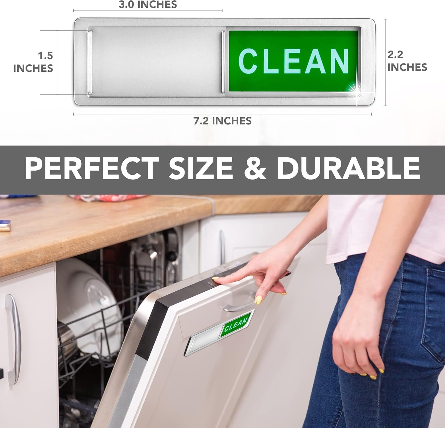 Premium Clean Dirty Dishwasher Magnet, Dirty Clean Sign for Dishwasher Easy to Read and Strong Slide for Changing Signs, Heavy Duty Magnet with Optional Stickers (Red & Green (Silver)) - Image 3
