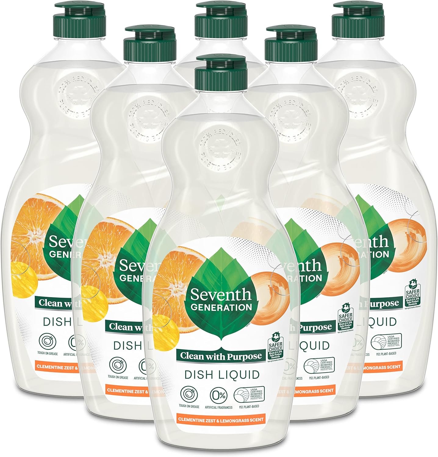 Seventh Generation Dish Liquid Soap Clementine Zest Lemongrass Pack of 6 Dishwashing Soap Liquid Soap 19 oz - Image 2