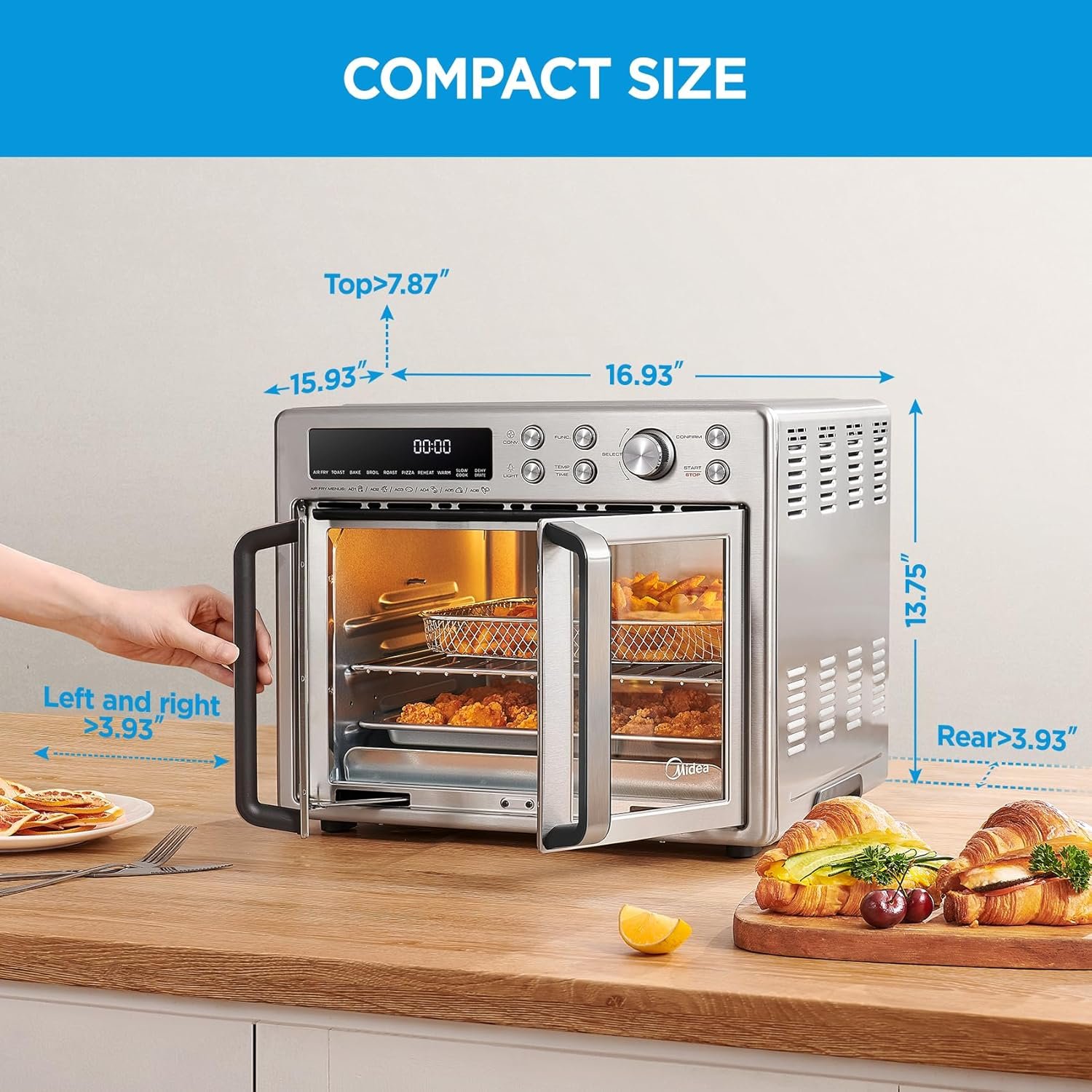 Midea Flexify French Door Toaster Oven Air Fryer Combo, 26.4 QT, Extra Large Air Fryer Countertop Oven 10-in-1 Combo, 25% Faster Cooking and 90% Less Oil, Stainless Steel - Image 10