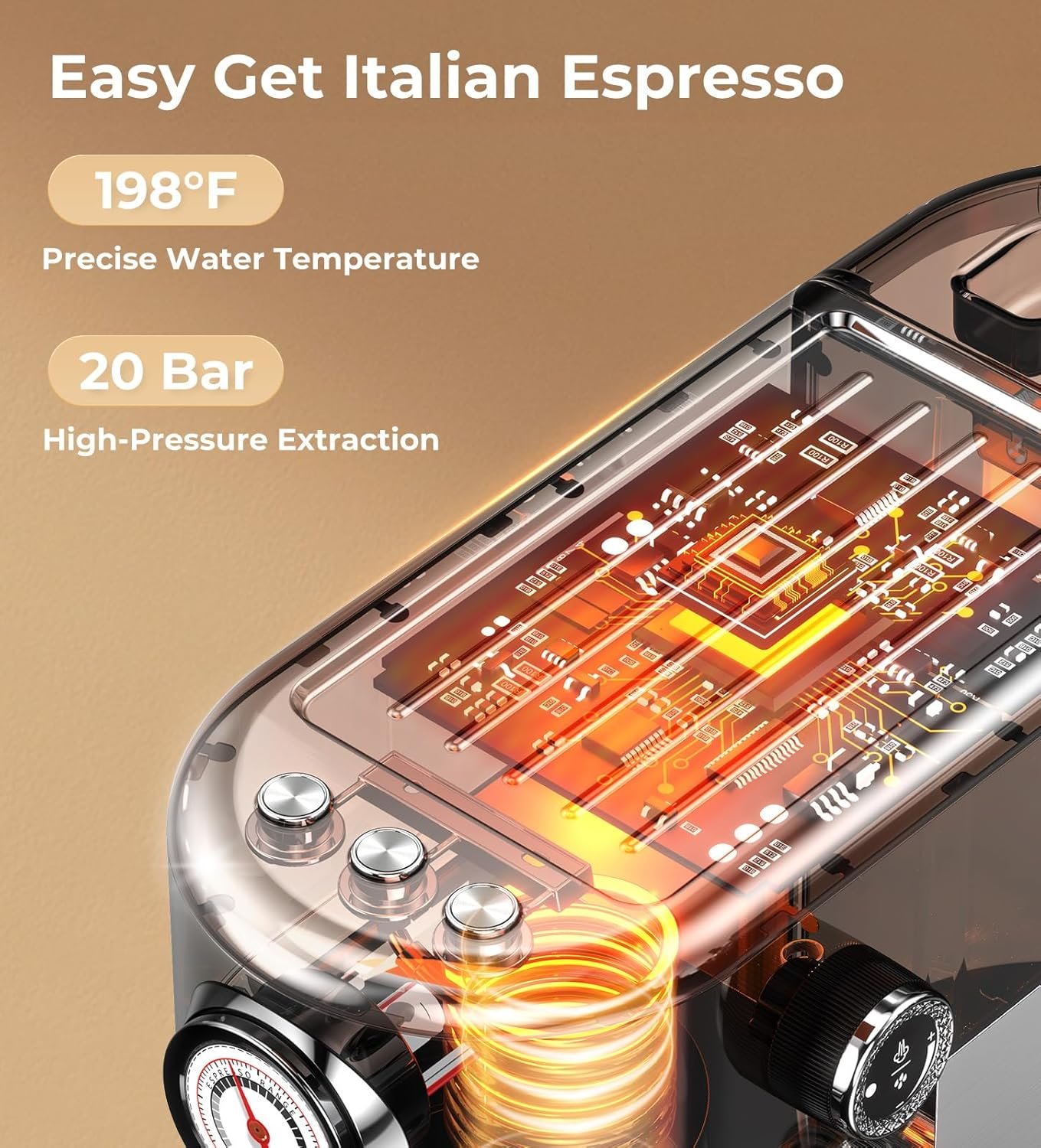 Espresso Machine with Milk Frother, 20 Bar High Pressure Professional Espresso Maker Automatic, Compact Stainless Steel Coffee Machine for Cappuccino, Latte, Gift for Coffee Lover, Silver - Image 6
