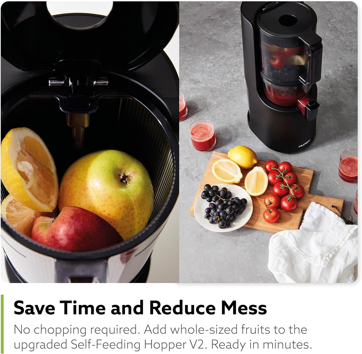 Hurom H200 Easy Clean Slow Juicer, Matte Black | Hands Free | Hopper Fits Whole Produce | Quiet Motor | Scrub Free Cleaning | BPA Free | Easy Assembly | Healthy Living | Cold Press Masticating Juicer - Image 6