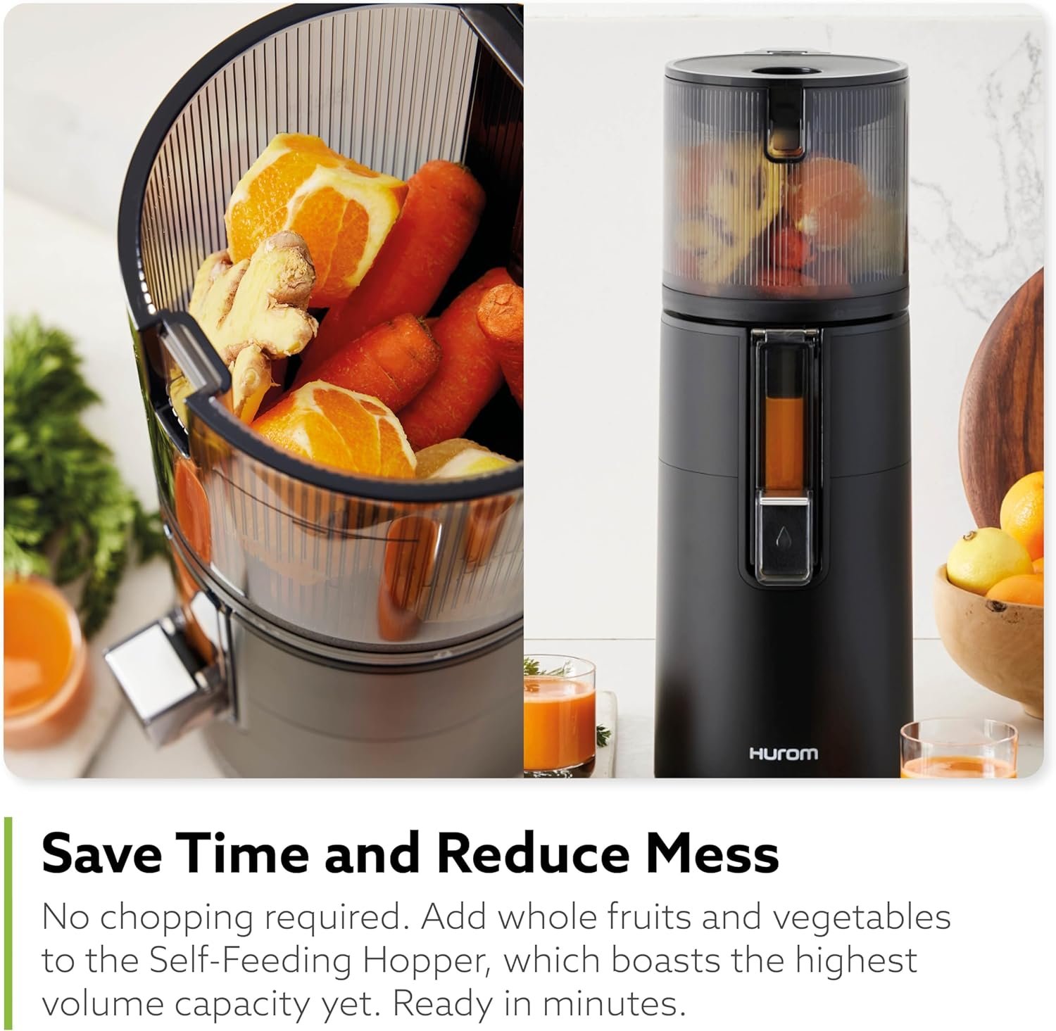 Hurom H400 Easy Clean Slow Juicer, Matte Black | Hands Free | Hopper Fits Whole Produce | Quiet Motor | Scrub Free Cleaning | BPA Free | Easy Assembly | Healthy Living | Cold Press Masticating Juicer - Image 6