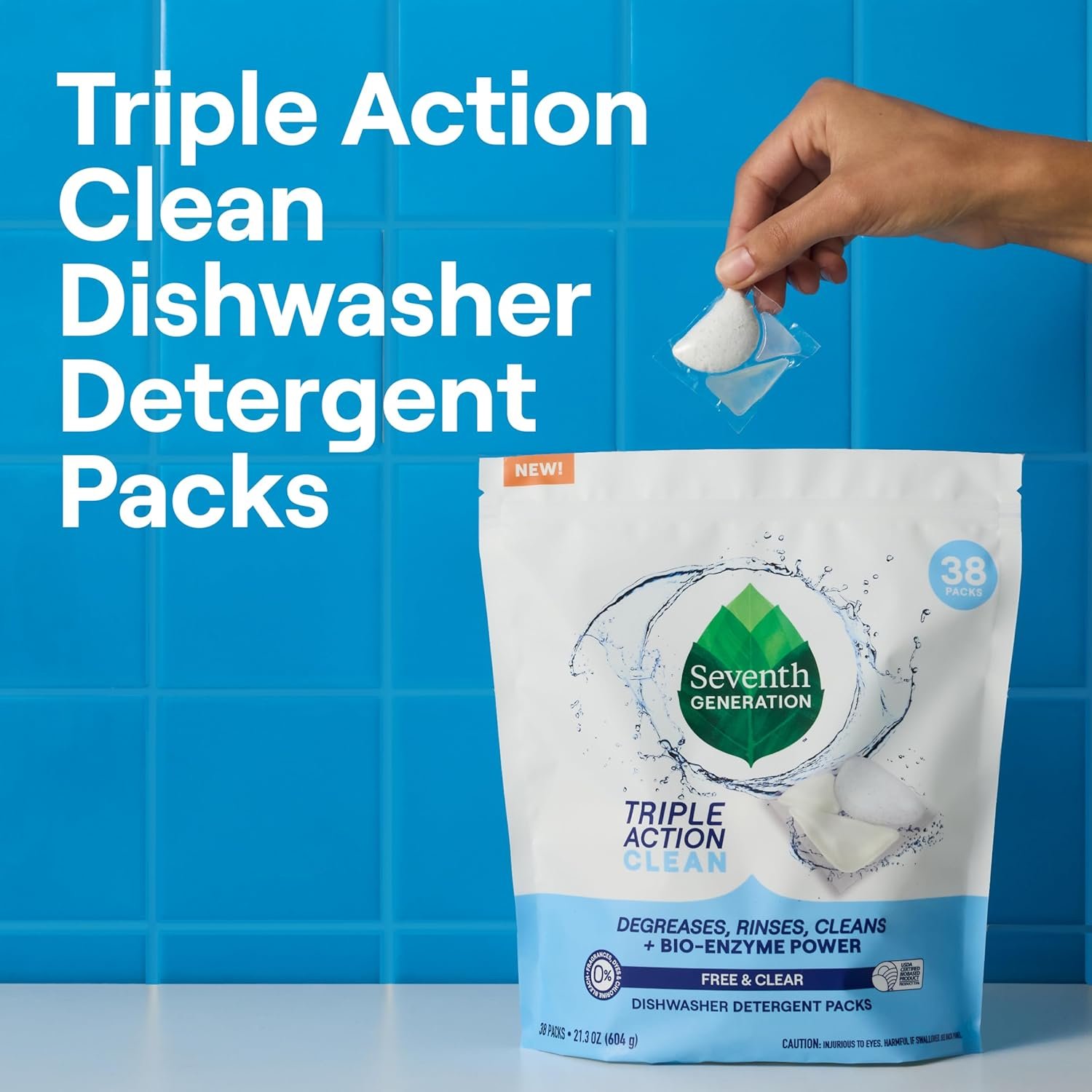 Seventh Generation Triple Action Clean Automatic Dishwasher Detergent Packs with Bio-Enzyme Power, Free & Clear, Fights 48-hour Stuck-on Food, 54 count - Image 7