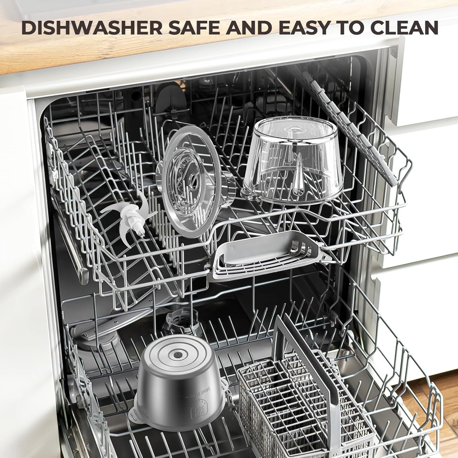 Syvio Food Processors with 2 Bowls, Meat Grinder 4 Bi-Level Blades, Mini Electric Food Chopper 450W, for Baby Food, Meat, Onion, Vegetables, 2 Speed, 8 Cup and 8 Cup - Image 9