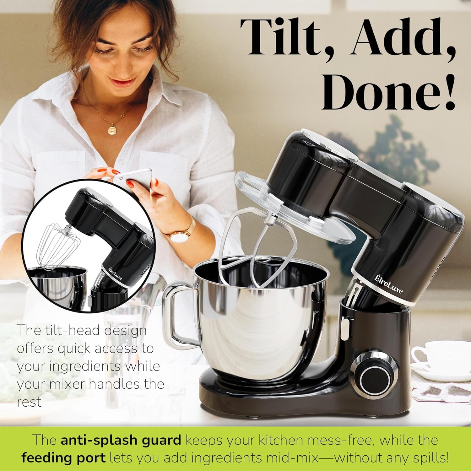 Kitchen Stand Mixer with Attachments – 6.8QT Electric Cake Mixer, 660W Copper Motor, 6-Speed Bread Dough Mixer with Bowl, Hook – Baking & Kneading Mixer, Black - Image 6