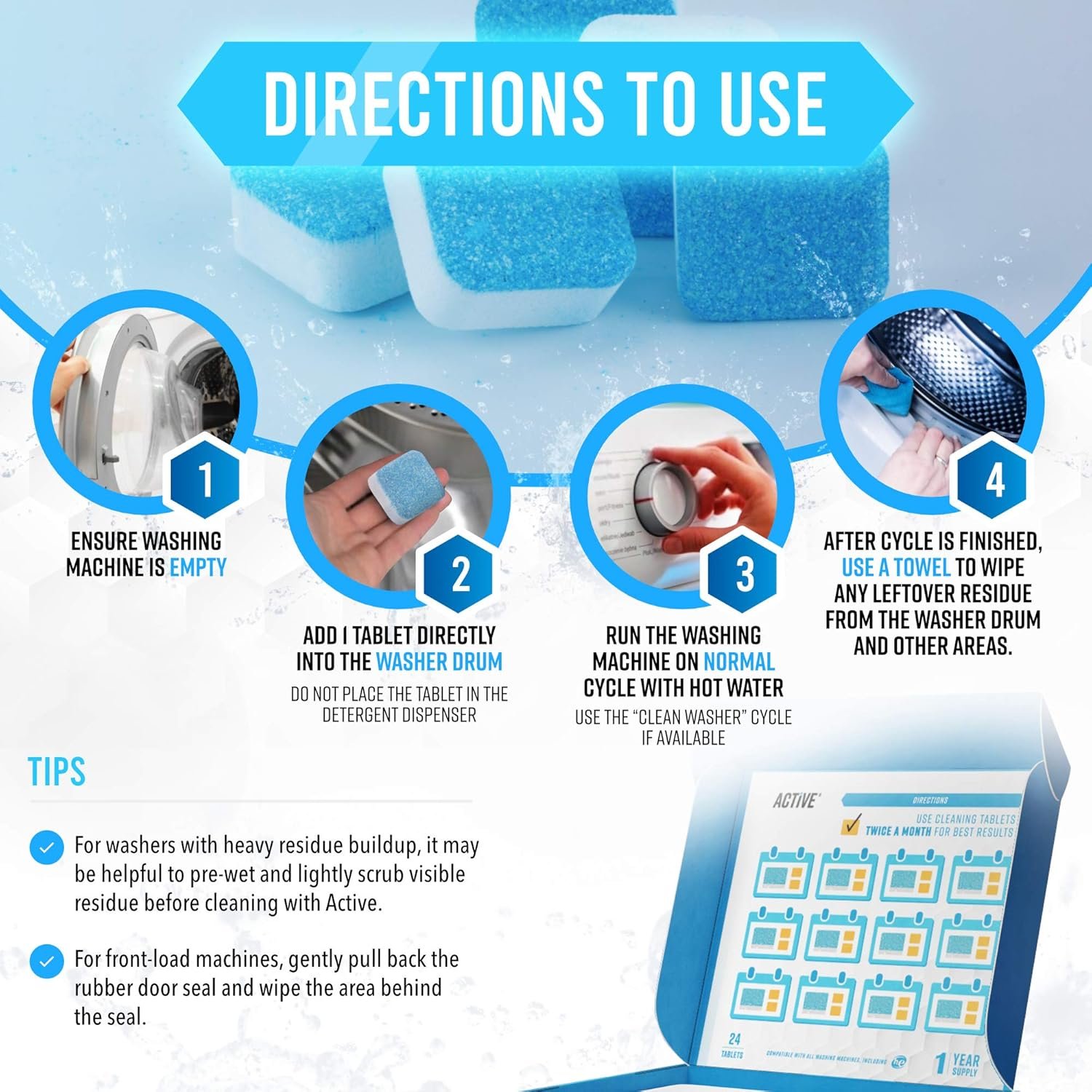 Washing Machine And Dishwasher Cleaning Tablets Bundle - Includes 12 Month Supply Dishwasher Cleaner Deodorizer & Washing Machine Descaler Deep Cleaning Tablets - 48 Tablet Set - Image 8