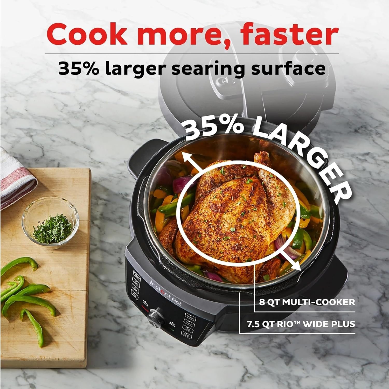 Instant Pot RIO Wide Plus, 7.5 Quarts 35% Larger Cooking Surface, WhisperQuiet Steam Release, 9-in-1 Electric Multi-Cooker, Pressure Slow Cooker, Rice Cooker, Steamer, Sauté, Cake & Warmer, XL - Image 3