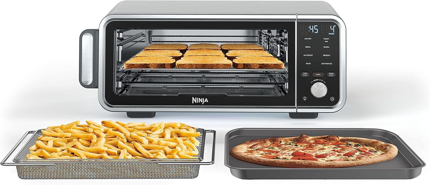 Ninja SP201 Digital Air Fry Pro Countertop 8-in-1 Oven with Extended Height, XL Capacity, Flip Up & Away Capability for Storage Space, Basket, Wire Rack Crumb Tray, Silver (Renewed), Black - Image 2
