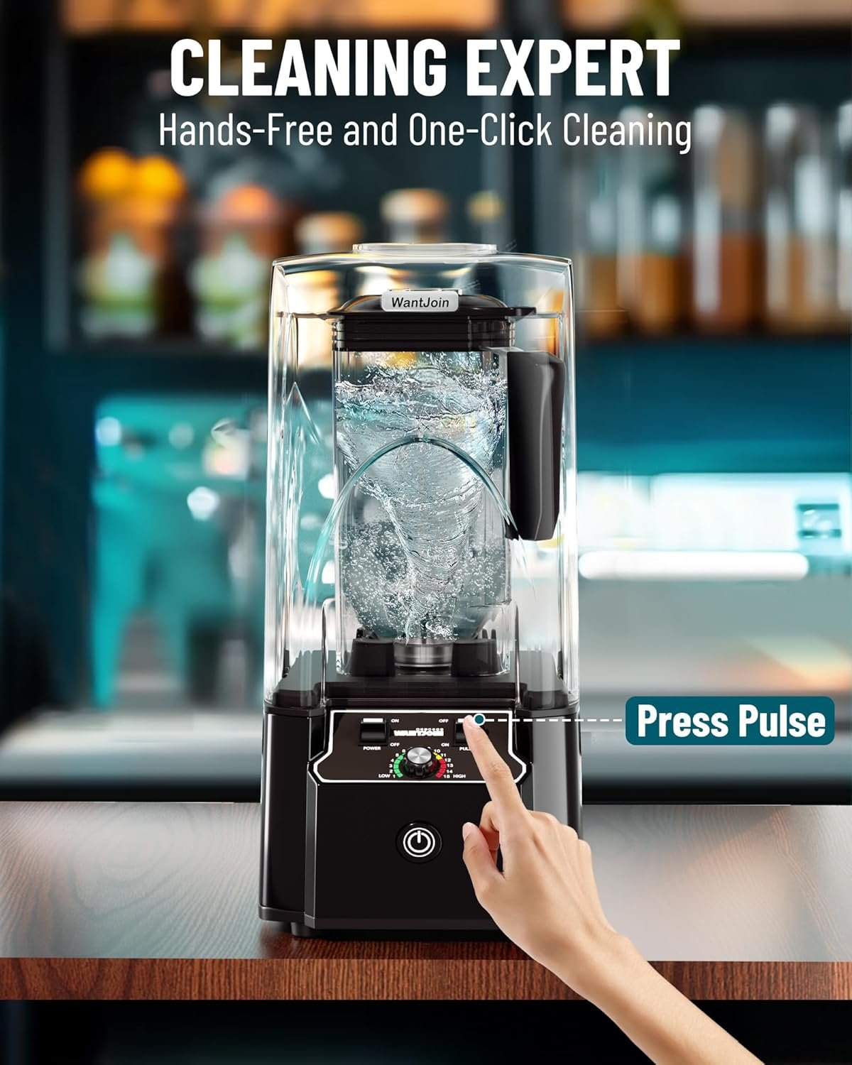 WantJoin Professional Commercial Blender With Shield Quiet Sound Enclosure 2200W Industries Strong and Quiet Professional-Grade Power, Self-Cleaning, Black - Image 6