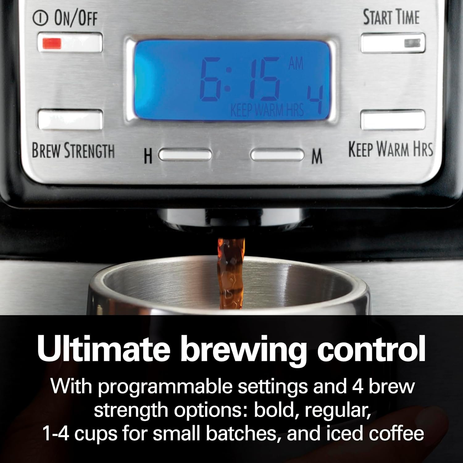 Hamilton Beach One Press Programmable Dispensing Drip Coffee Maker with 12 Cup Internal Brew Pot, Removable Water Reservoir, Black & Stainless Steel (48465) - Image 8