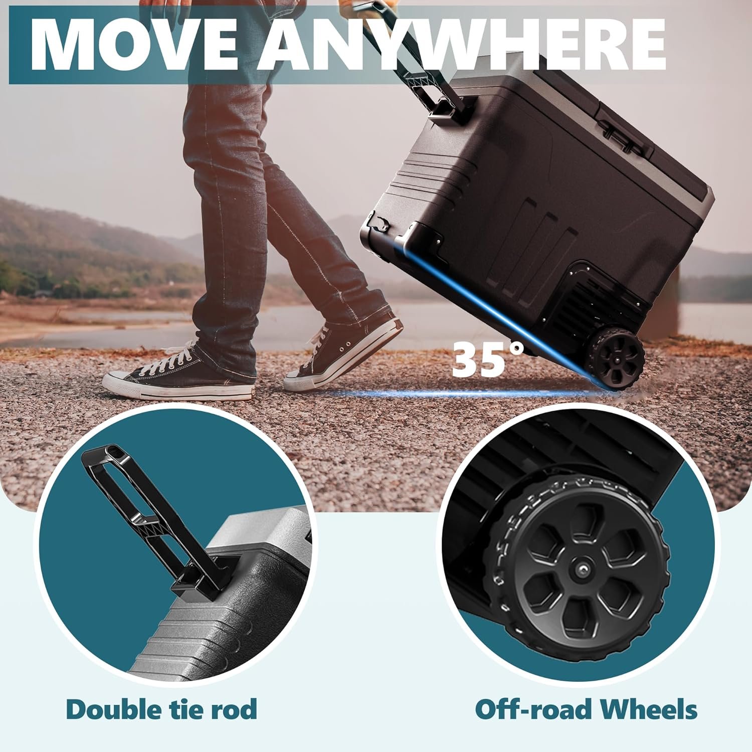 EUHOMY 12 Volt Refrigerator, 53QT(50L) Electric Cooler, Portable Freezer 12V/24V DC 110-240V AC, 12V Fridge -4℉~68℉, 12V Cooler with Wheels & 2 Baskets for Travel, Truck, Boat, Camping - Image 5