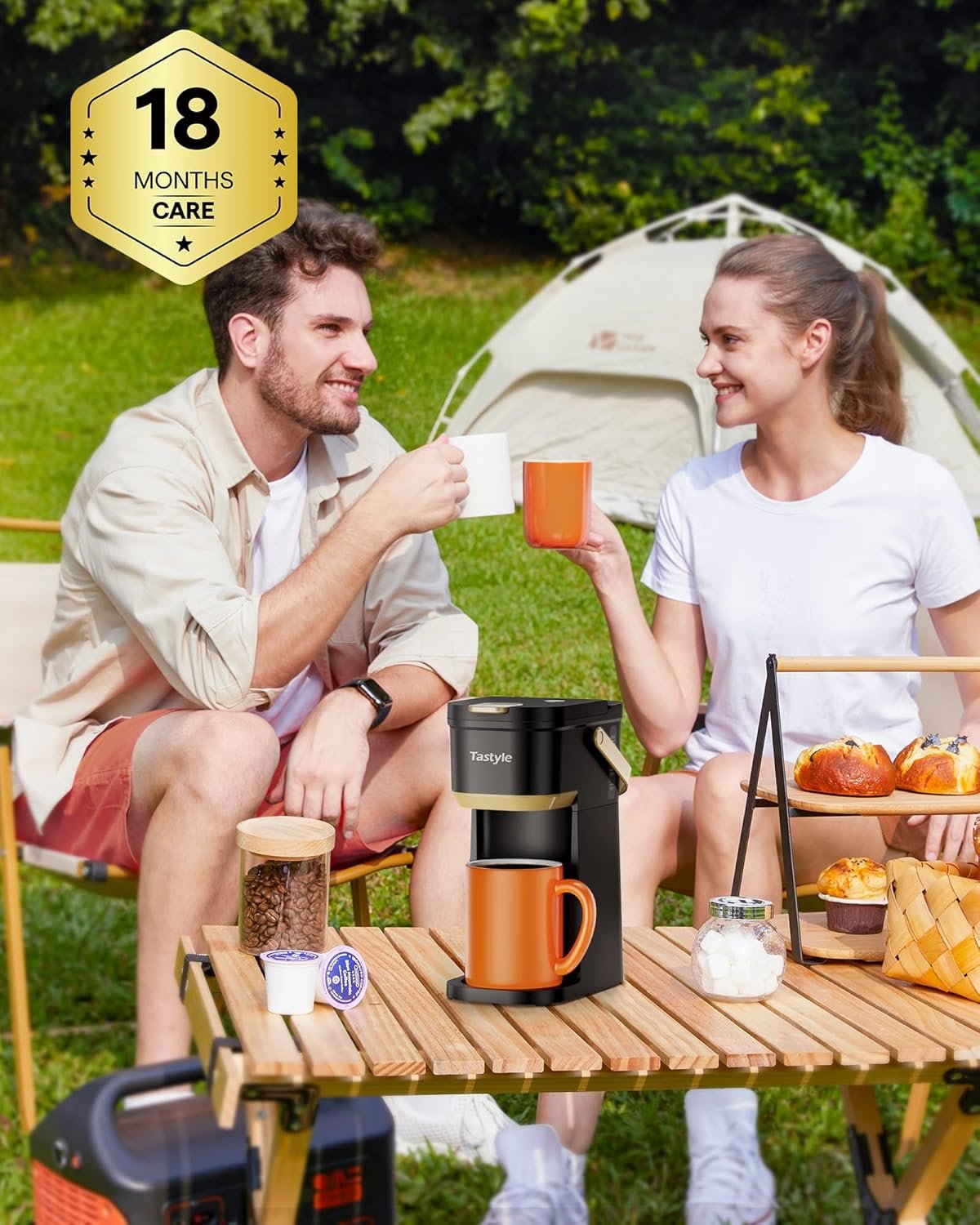 Single Serve One Cup Coffee Maker, for K Cups and Grounds, Mini Coffee Maker with Portable Handle, 6 to 12 Oz Brew Size, for Travel, Camping, Office, RV and Dorm, Black and Gold - Image 7