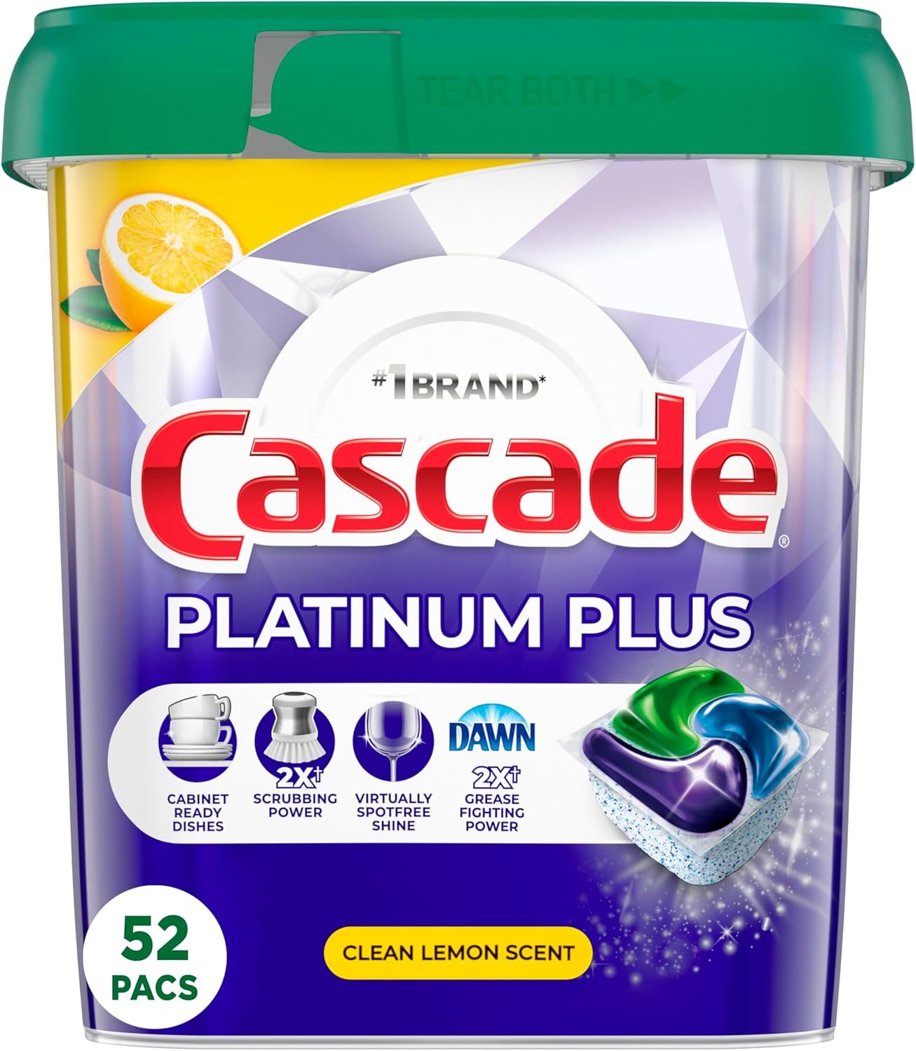 Cascade Platinum Plus Dishwasher Pods, Dish Detergent ActionPacs, Cleaning Supplies, Lemon, 52 Count - Image 2