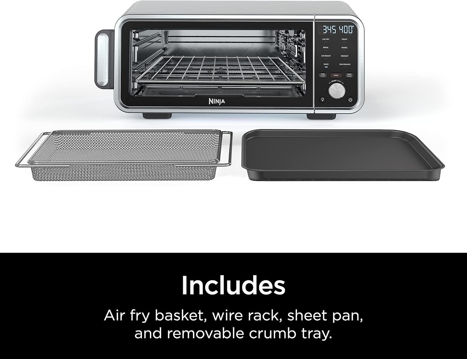 Ninja SP201 Digital Air Fry Pro Countertop 8-in-1 Oven with Extended Height, XL Capacity, Flip Up & Away Capability for Storage Space, Basket, Wire Rack Crumb Tray, Silver (Renewed), Black - Image 9