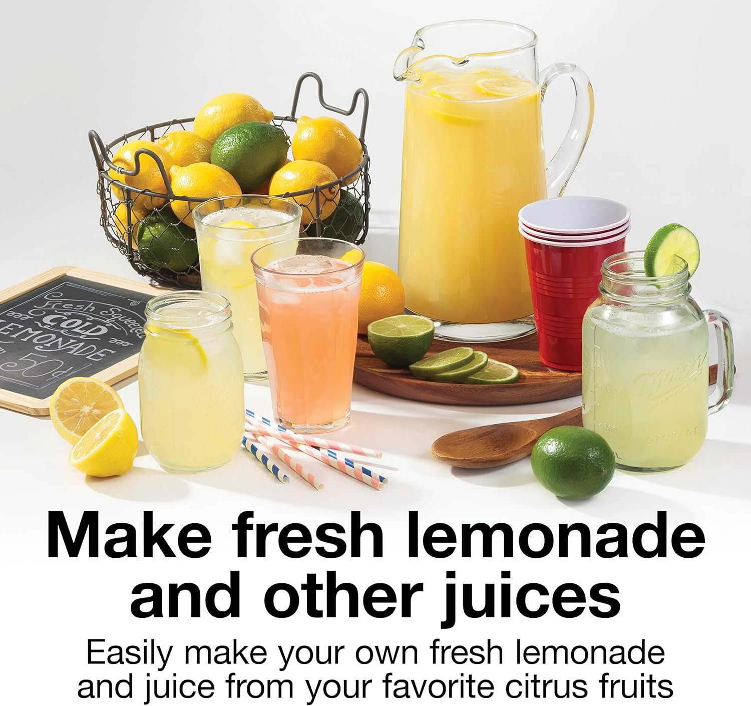 Proctor Silex Alex's Lemonade Stand Electric Citrus Juicer Machine and Squeezer, for Lemons, Limes and Oranges, 34 oz, Includes 2 Reamers & Recipe Book, Yellow (66341) - Image 4