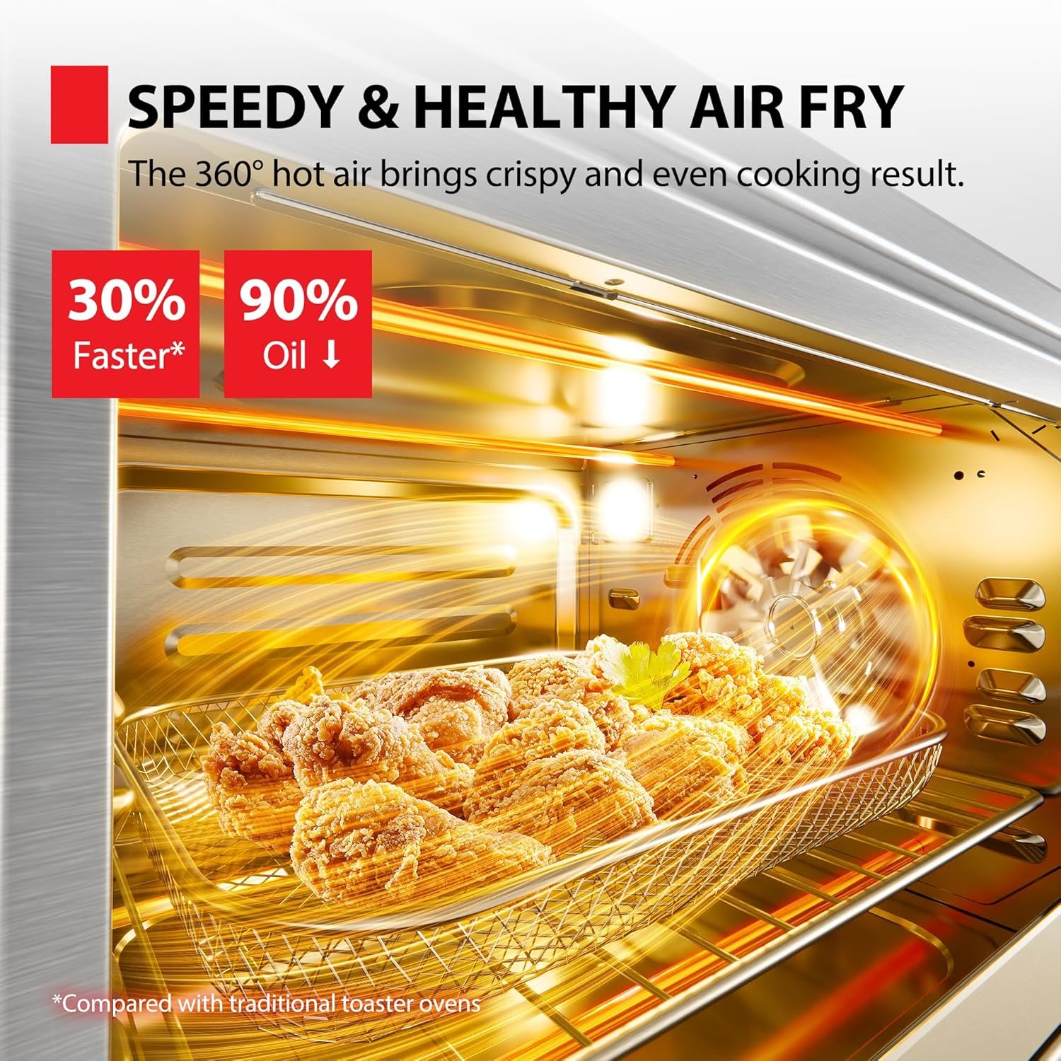 TOSHIBA ChefFry Air Fryer Toaster Oven Combo, 26.4 QT Large Capacity, 12-in-1 Countertop Toaster Oven, Stainless Steel - Image 3