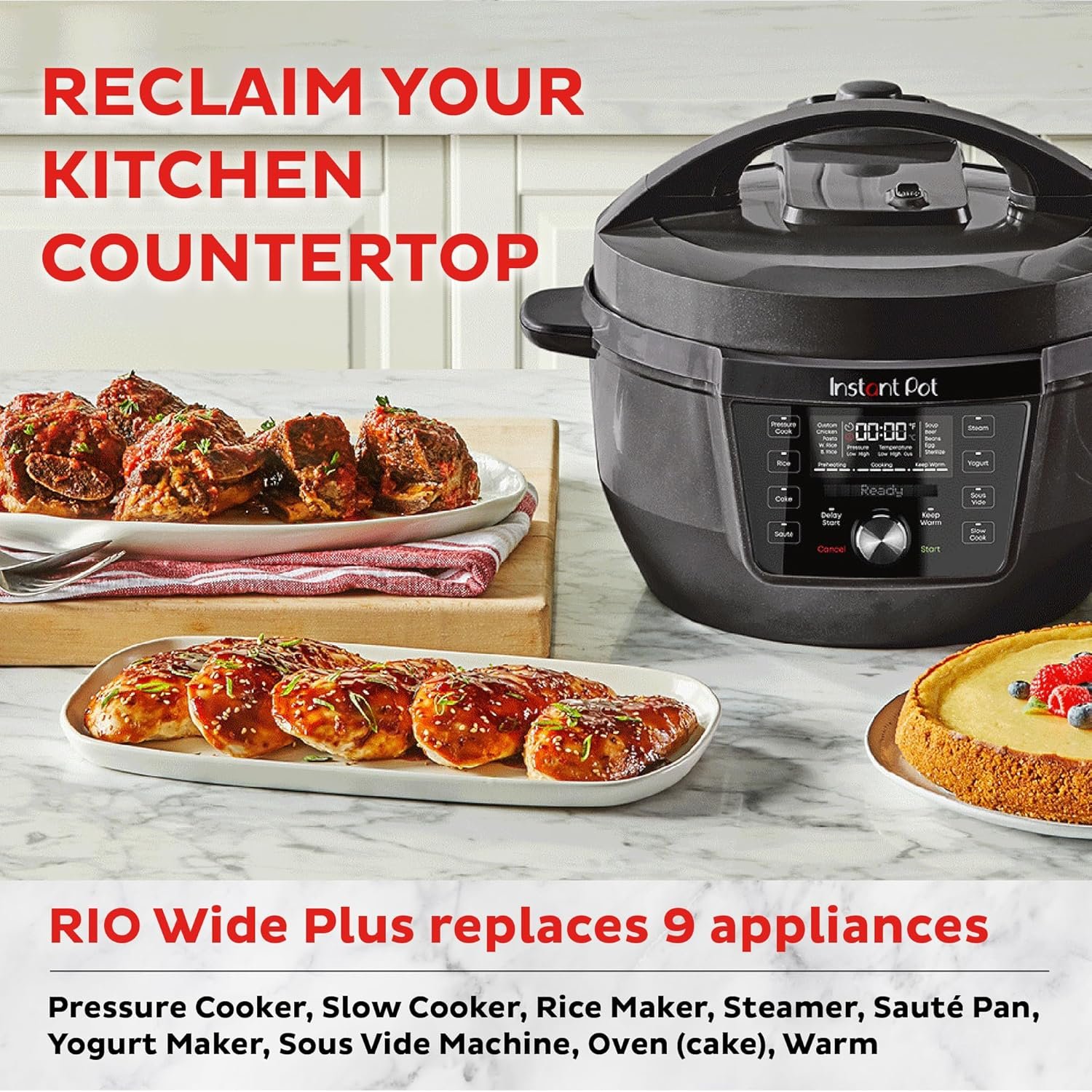 Instant Pot RIO Wide Plus, 7.5 Quarts 35% Larger Cooking Surface, WhisperQuiet Steam Release, 9-in-1 Electric Multi-Cooker, Pressure Slow Cooker, Rice Cooker, Steamer, Sauté, Cake & Warmer, XL - Image 10