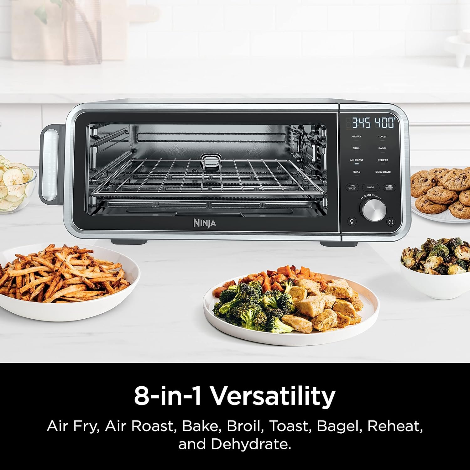 Ninja SP201 Digital Air Fry Pro Countertop 8-in-1 Oven with Extended Height, XL Capacity, Flip Up & Away Capability for Storage Space, Basket, Wire Rack Crumb Tray, Silver (Renewed), Black - Image 3